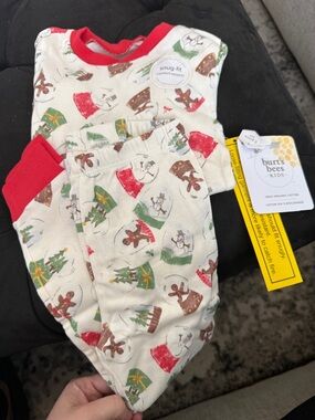 Burt's Bees Kids Cream Holiday Pajama Top with Red Trim